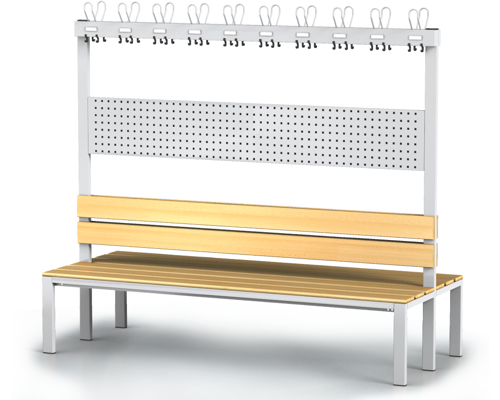 Double-sided benches with backrest and racks, beech sticks -  basic version 1800 x 2000 x 830